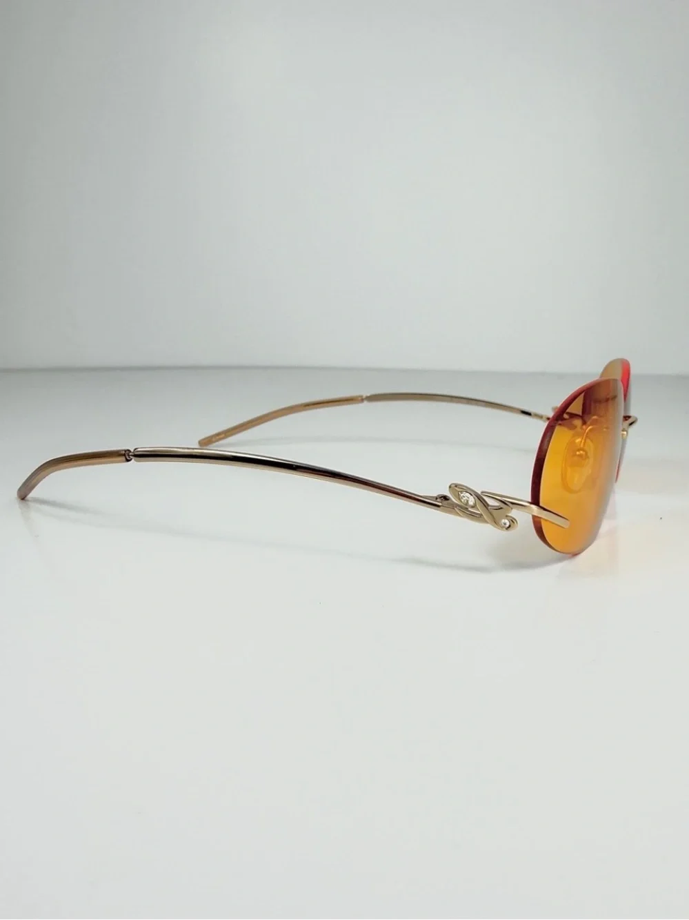 LOEWE SLW 124S Col 300X Deadstock Y2K Rimless Oval Sunglasses Orange Gold Set